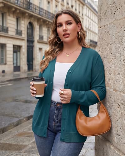 Image of TIANZHU Plus Size Cardigan for Women Button Open Front Long Sleeve V Neck Comfy Lightweight Sweaters XL-4XL