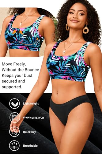 Image of Women Sport Bra Swimsuit Top - Swim Bra Bikini Top Only Scoop Neck Bathing Top 2025 Swimwear