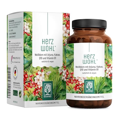 NATURTREU Herzwohl mit hochdosiertem Weißdorn Arjuna & Coenzym Q10 - Natürliche Alternative zu herkömmlichen Venenkapseln