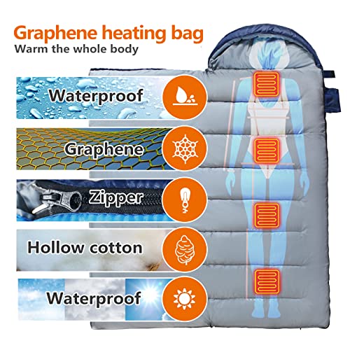 Sojoy bolsa de dormir calefactable para adulto con 4 zonas de calefacción y 3 niveles ajustables, ideal para camping, mochilero y senderismo en clima frío miniatura 4