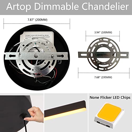 Artop Modern Chandelier, 3-Light Dimmable LED Pendant Light Fixture, 41.7" Hanging Pendant Light for Living Room Kitchen Island Dinning Room Bedroom Office Black by Artop - Used condition - Image 4