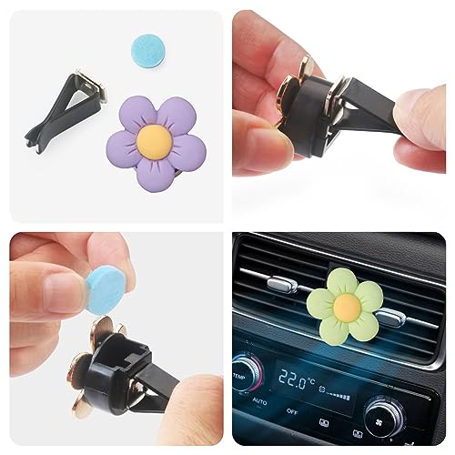 Image of Cute Flower Car Decor Interior Aesthetic Accessories for Women Mom Gifts | 6pcs Girly Cars Air Freshener Vent Clips for Girls Pink /Purple /Blue /Green /Yellow Boho Scents Decorations Stuff