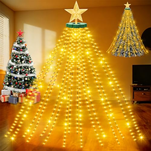 ITMNMNL Albero di Natale Luminoso a LED,8 Modalità e Timer,Alimentato a Batteria,Albero di Natale con Luci per Interno ed Esterno,Albero Luminoso da Interno e da Parete,Design (Trapezio)