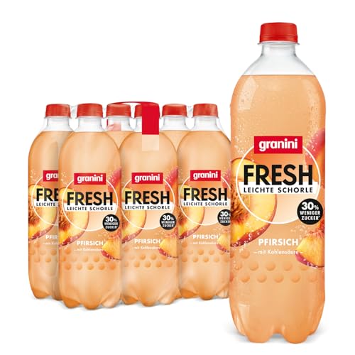 granini FRESH Pfirsich (6 x 0,75l), Pfirsich-Erfrischungsgetränk, mit Kohlensäure, echte Früchte, wenig Kalorien, ohne Süßungsmittel, vegan