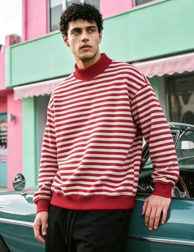 Wyeysyt Men's Mock Neck Sweatshirt Casual Fleece Lined Pullover,RedWhite,L — view 2