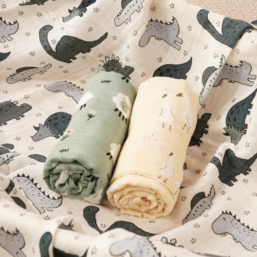 Image of Muslin Swaddle Blankets for Baby Boys and Girls,3 Pack Breathable Soft Receiving Blanket,Large 43.3X 43.3 inches,Newborn Essentials Must Haves(Animal)
