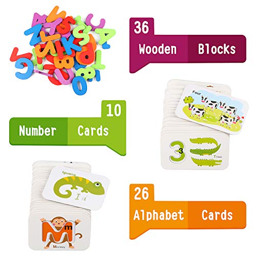 Joqutoys Alphabet and Numbers Flashcards Set, ABC Wooden Jigsaw Puzzle Peg Board Set, Montessori Educational Toys Gift for Kids Toddlers Babies