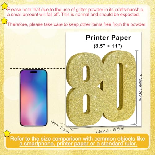 Image of TONIFUL 80th Birthday Decoration for Men and Women,80th Anniversary Decoration,Glod Glitter 80th Birthday Centerpieces for Party Decoration,Number 80 Centerpiece Table Decoration