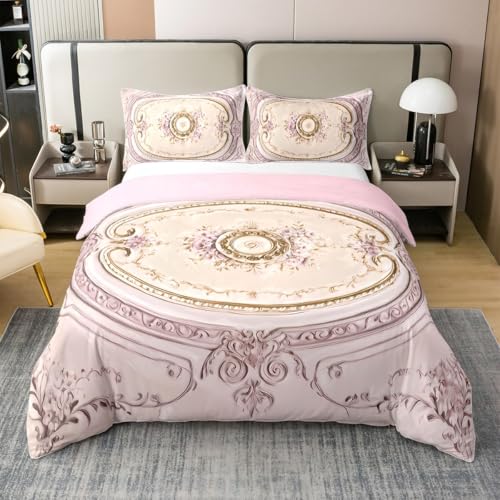 Homewish Juego de funda de edredón para cama doble, decoración antigua, estilo bohemio, floral, estilo bohemio, con flores bohemias, funda de edredón minimalista de damasco victoriano