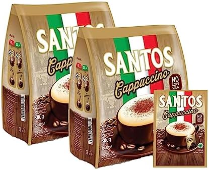 Santos Cappuccino - No Added Sugar - 2x 20 sachets @15g (Total 40 sachets) - Premix Instant Coffee - with Choco Granule