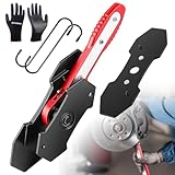 QIFEIOSHI Brake Caliper Compression Tool, 4-in-1 Universal Disc Caliper Tool, 360° Swivel Ratcheting Compressor for Automotive Brake Repair and Installation, Includes 2 Rubber Hooks and Gloves (Red)