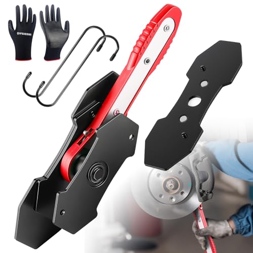 QIFEIOSHI Brake Caliper Compression Tool, 4-in-1 Universal Disc Caliper Tool, 360° Swivel Ratcheting Compressor for Automotive Brake Repair and Installation, Includes 2 Rubber Hooks and Gloves (Red)