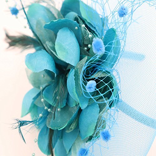Actlati Charming Big Flower Headband Netting Mesh Hair Band Cocktail Hat Party Girls Women Fascinator, Lake Blue, One Size #TOP5