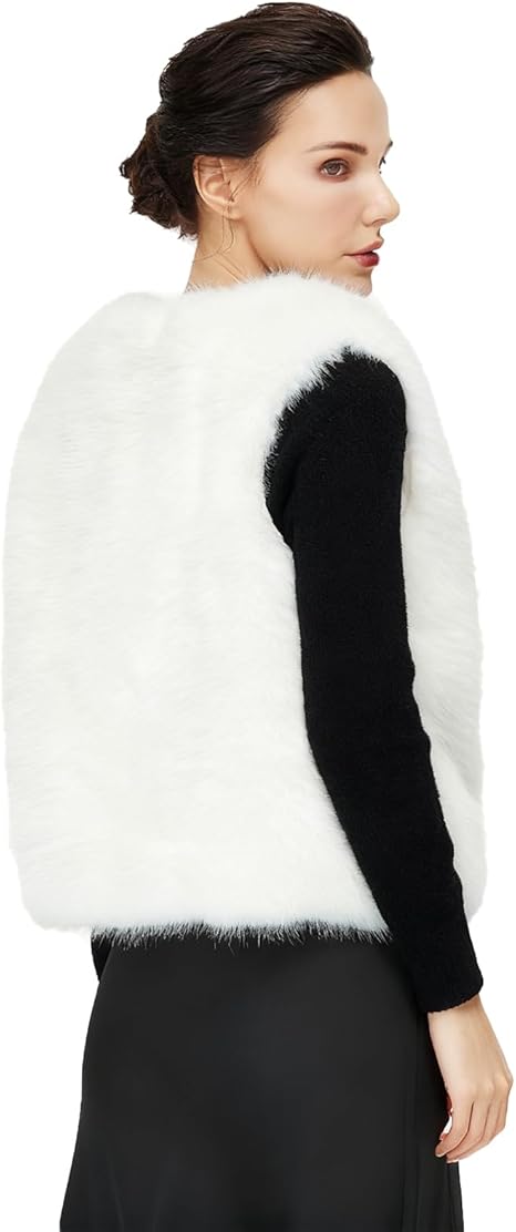 Van Der Rich ® - Kort vest van imitatiebont zonder mouwen met opstaande kraag en twee zijzakken - dames, marineblauw, One size