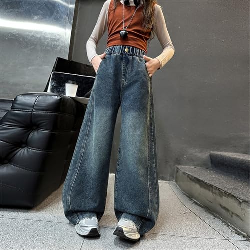 Girls Wide Leg Straight Baggy Jeans Kids Elastic Waistband Soft 𝐒tretch Casual Aesthetic Denim Pants Y2K Streetwear2