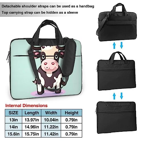 Sacoche ordinateur portable 14 pouces à imprimé jolie vache noire et bandoulière rembourrée