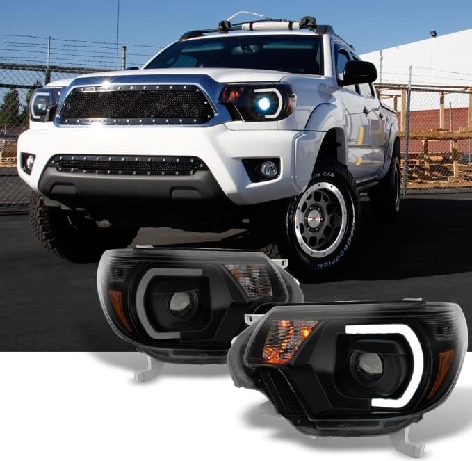 AKKON - For [TRD PRO U-Bar] [Mono-Eye] 2012 2013 2014 15 Toyota Tacoma LED DRL Projector Black Smoke Headlights