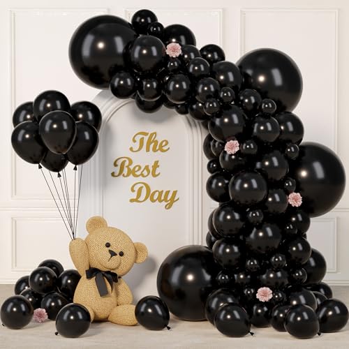 Image of 145pcs Black Balloons Different Sizes 18 inch 12 inch 10 inch 5 inch Black Latex Balloon Garland Arch Kit for Birthday Baby Shower Wedding Engagement Bachelorette Bridal Anniversary Graduation Party Decorations