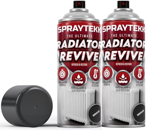 SPRAYTEKK Radiator Spray Paint | Heat Resistant up to 170°C | All-in-One Primer, Undercoat & Topcoat | Fast Drying, Anti-Rust | For Radiators, Pipes, Boilers & Hot Water Tanks (Satin Black, 2)