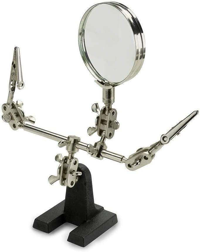 Vcedas Adjustable Helping Hand Magnifier Magnifying Glass Jewelry Clamp Holder Stand 360 Degree Rotatable Lens with 2 Adjustable Alligator Clips for Small Precision Projects (Helping Hands)