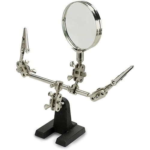 Vcedas Adjustable Helping Hand Magnifier Magnifying Glass Jewelry Clamp Holder Stand 360 Degree Rotatable Lens with 2 Adjustable Alligator Clips for Small Precision Projects (Helping Hands)
