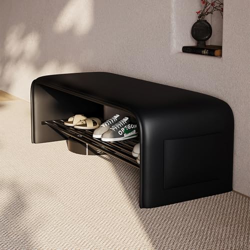 Banc de chambre pour bout de lit avec assise rembourrée en métal noir