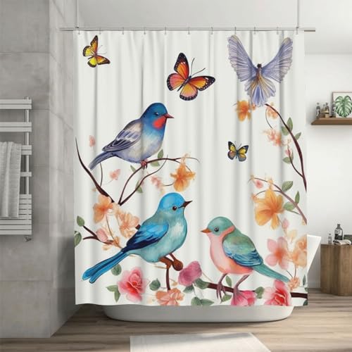 Rideau de douche d'hiver lavable avec imprimé oiseaux et papillons - 7