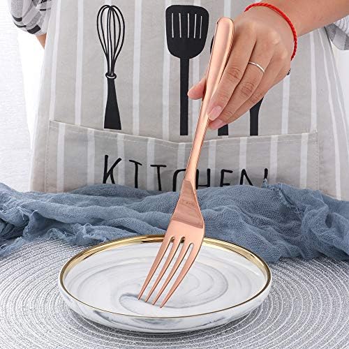 Bisda Stainless Steel Large Salad Serving Spoons x1, Salad Forks x1, Slottled Spoons x1, Rose Gold Coloured Salad Servers set 10.2inch length 3-piece Skimmer Slotted Serving Spoons Forks set