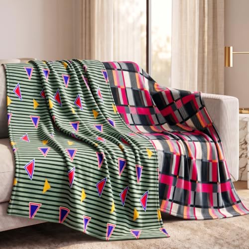 Image of VAS COLLECTIONS 220 GSM Ultra Soft Flannel Blanket Set of 2 for Single Bed, Premium Fleece Winter Blanket, Skin Friendly, Breathable, Durable, Easy Care, 60 x 90 Inches - Sage & Hot Pink
