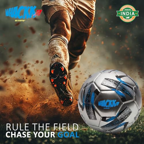 Image of WHACKK Kempes HT-CTPU Football Size 5 Soccerball Hand Stitched for Practice & Training - Original PVC Waterproof. 3 Layered Ideal Sports Ball for All Ages on Ground, Grass and Turf (Blue)