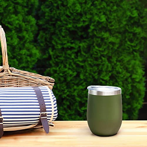 Image of 12 oz Insulated Stainless Steel Stemless Wine Tumbler with Lid and Straw, Navy Green