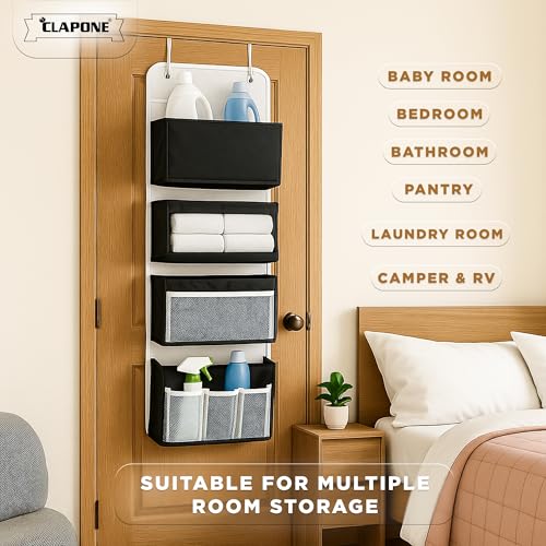 Image of CLAPONE Over the Door Organizer /Large Pockets - Anti-Tilt Hanging Storage for Bedroom /Closet Door Storage /Bathroom /Pantry /Nursery /Bedroom (Black, 4 Shelf Hanging Door)