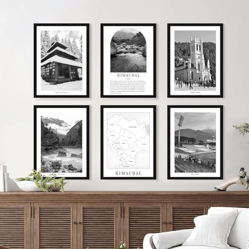 Image of PAINTINGMANTRA A3 Himachal Wall Art Prints Pack of 6, Heritage Landmark Framed Wall Decor, Himalayan Landscapes, Famous Temples, Photos for Living Room, Office Decoration (32x44 cm)