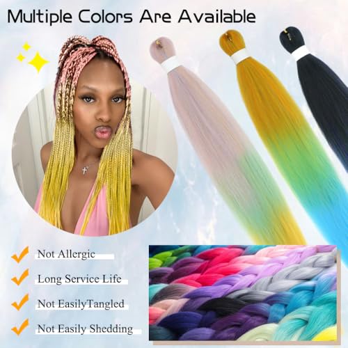 Colored Braiding Hair Pre Stretched - 30 Inch 2 Packs Ombre Purple/Hot Pink/Pink, Synthetic Yaki Texture Skin-Friendly Braids Crochet Hair — view 4
