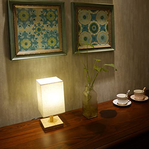 Vizty Table Lamps Set Of 2,Wooden Beside Lamps With Fabric Shade,Modern Desk Lamps For Living Room Bedroom Office (Bulbs Not Included) (Square) #TOP4