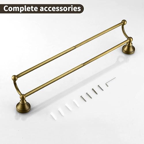 Miniatura 7 de Leyden Toallero de latón antiguo, soporte ajustable para toallas, doble retro, accesorios de baño, montaje en pared, estilo vintage