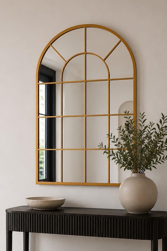 B&Q -  The Arcus Gold Framed Arched Window Leaner/wall Mirror 120Cm X 80Cm