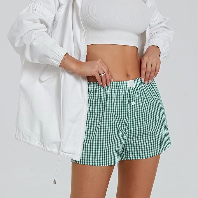 Image of Womens Y2k Plaid Shorts Women Cute Lounge Pajama Sleep Comfy & Casual Gingham PJ Boxer Shorts