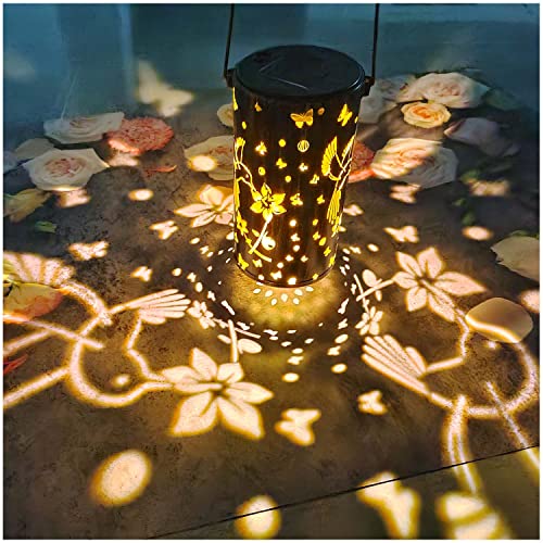 ZIJANG Solar Laterne für Außen, Bis zu 6-8 Stunden Hell, Kolibri-Blütenmuster, Zwei Platzierungsmethoden, Hängend Oder in den Boden Eingelassen, Solar Gartenleuchte, Garten Solarleuchten Cover