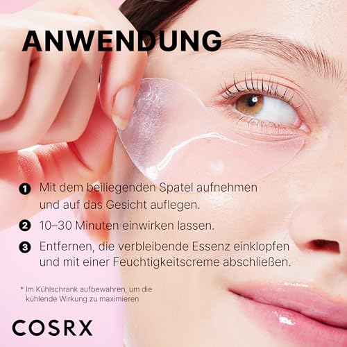 COSRX Pink Peptide Collagen Hydrogel Augenpads mit Koffein gegen Augenringe, vermindert das Volumen von Tränensäcken und Schwellungen, Anti-Falten Eye Patches, Korean Skincare, 60 Stück
