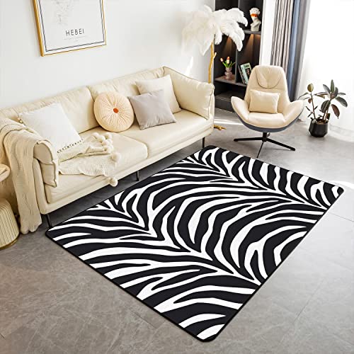 Homemissing Tapis à rayures zébrées pour salon, chambre à coucher, animaux sauvages, tapis décoratif moderne abstrait, tapis de sol d'intérieur noir et...