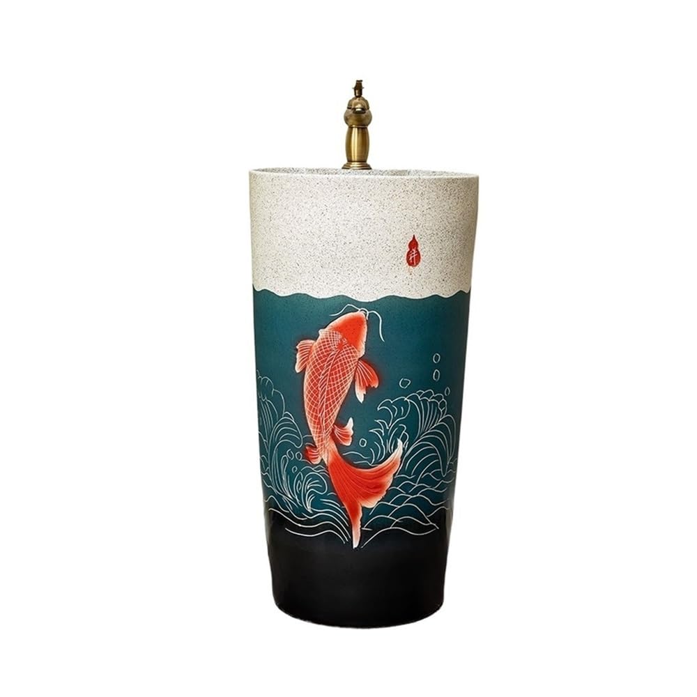 Freestanding Bathroom Sink Bathroom Ceramic Pedestal Sink with Faucet and Drain Outdoor Freestanding Wash Basin Pedestal Sink