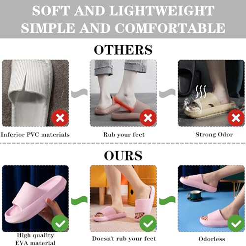 BHFRGAS Cloud Sliders Women Men,Cloud Slippers with Thick Outsole,Non-Slip Soft Summer Mens Womens Slippers Flip Flops,Shower Bathroom Slippers Pillow Slides for Beach,Pool and Outdoor,Pink,8-9 UK - Image 4
