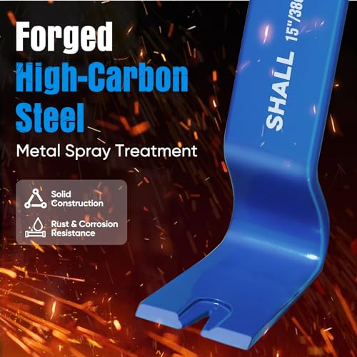 SHALL 15\'\' Flat Pry Bar, Heavy-Duty Nail Puller Crowbar, High-Carbon Steel Utility Claw Bar, Wonder Bar, Corrosion Resistant Nail Remover Pry Tool for Baseboard Removal, Home Remolding & Woodworking