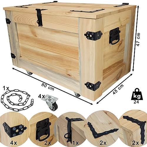 Weeco Cassetta di legno con ruote, 80 x 45 x 45