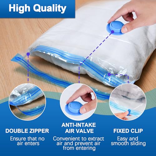 Image of ZXA Vacuum Storage Bags with Electric Air Pump, 8 Pack (4 Large, 4 Jumbo) Vacuum Seal Bags for Clothing, Space Saver Vacuum Storage Bags for Blanket, Duvets, Pillows, Comforters - Blue