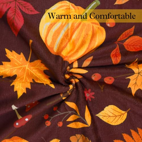 Manta de lanzamiento otoñal de 50x60 pulg con hojas de arce y calabaza, de franela suave rojo marrón, cálida y acogedora para sofá y decoración de otoño miniatura 6