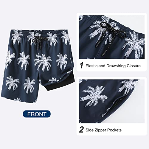 Image of HODOSPORTS Mens 7 inch Swim Trunks with Compression Liner S-6XL Quick Dry Swimming Shorts Zipper Pockets Swimsuits