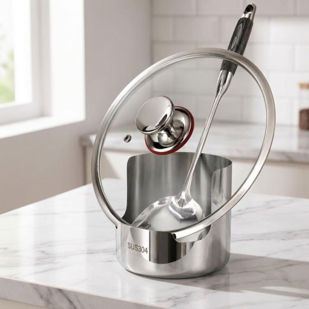 Topfdeckel-Aufbewahrungsregal, Edelstahl-Löffelhalter, organisiertes Küchenzubehör für Deckel und Utensilien, langlebige und stilvolle Aufbewahrungslösung