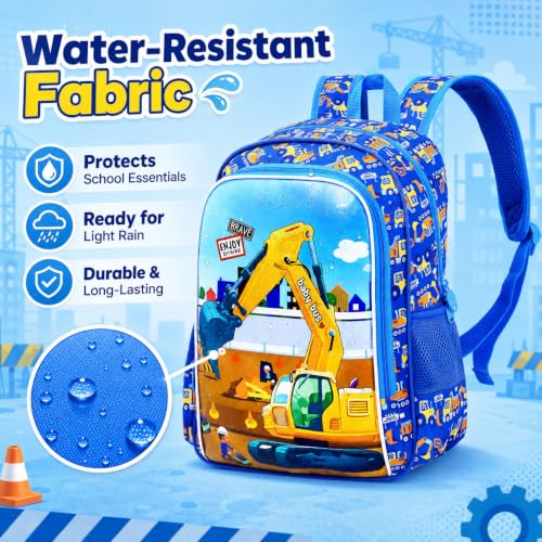 Image of 3Pcs Kids Backpack for Boys, 16 inch Excavator Bookbag Set for Elementary Preschool Kindergarten, School Backpacks with Lunch Box(Blue)